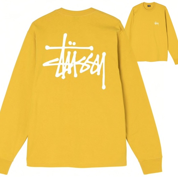 New Basic Stussy Honey/Black Logo Mens L/S Tee T Shirt SIZE MEDIUM SST-18 - Picture 2 of 2